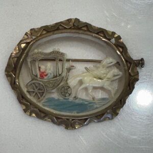 Fairytale French Depose Celluloid Horse Carriage Brooch